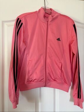 Adidas Pink athletic Jacket with Black Three-Stripes